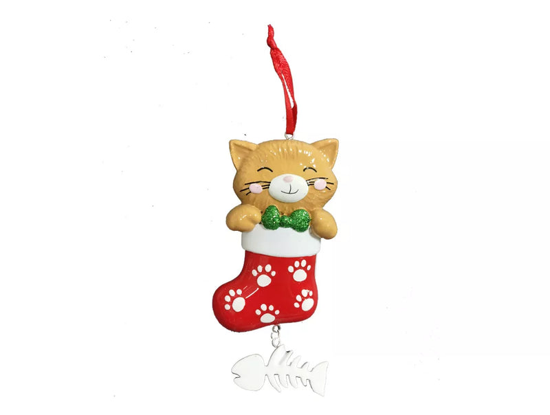 Write-A-Name Ornament-CAT IN STOCKING