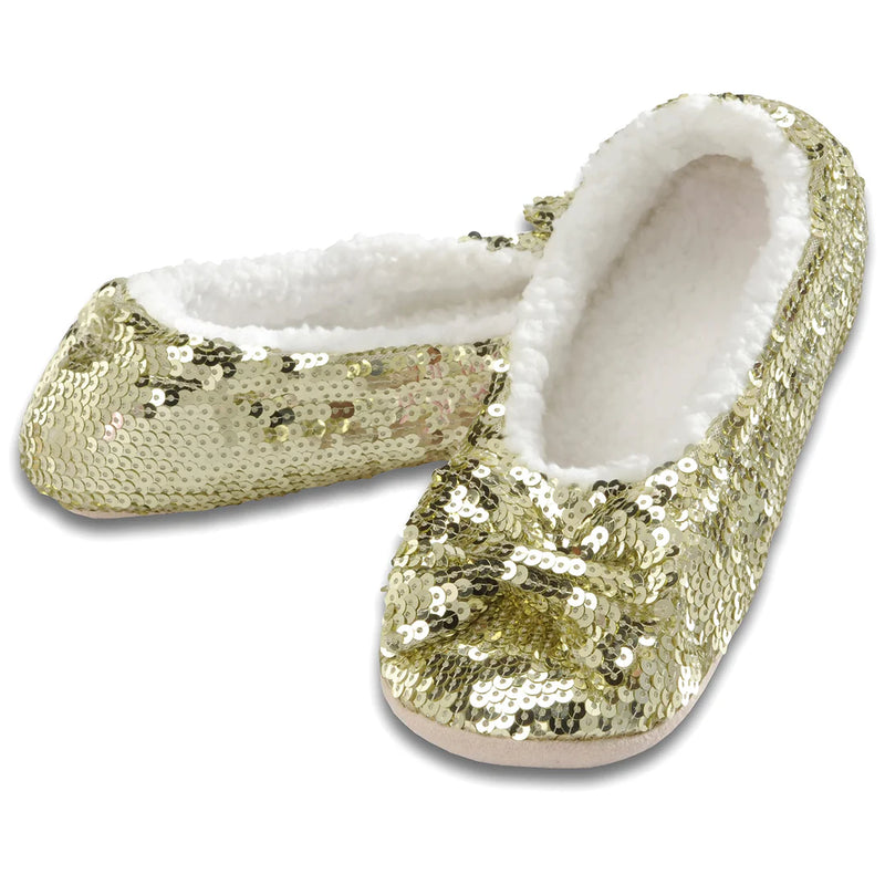 Womens Gold Ballerina Bling Metallic Shine Slippers