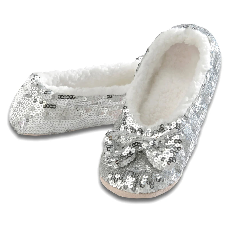 Womens Silver Ballerina Bling Metallic Shine Slippers