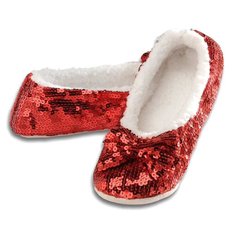 Womens Red Ballerina Bling Metallic Shine Slippers