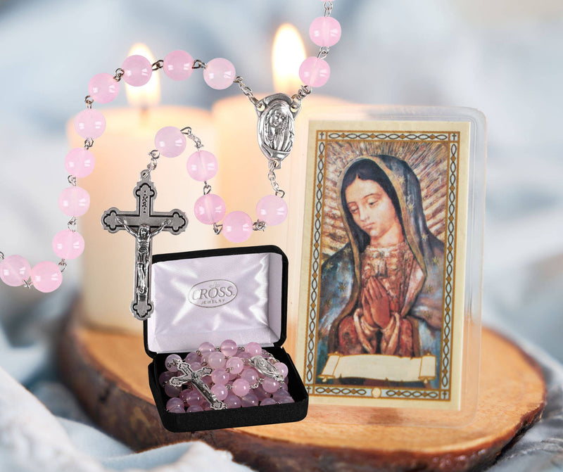 Rosary Pink Aurora Borealis Glass  24L