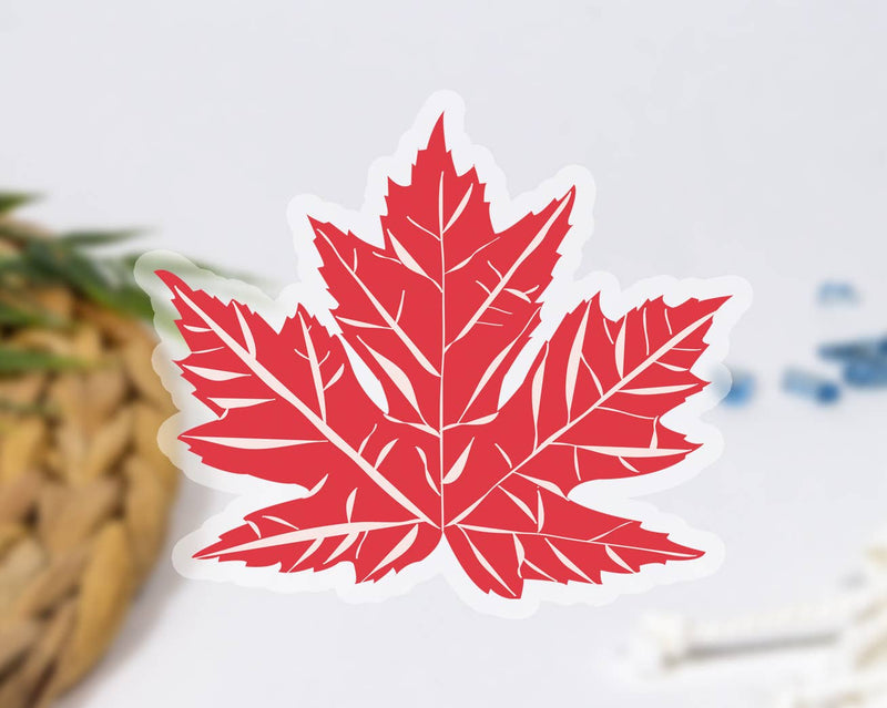 Red Maple Leaf Clear Waterproof Vinyl Sticker -  Made in Canada