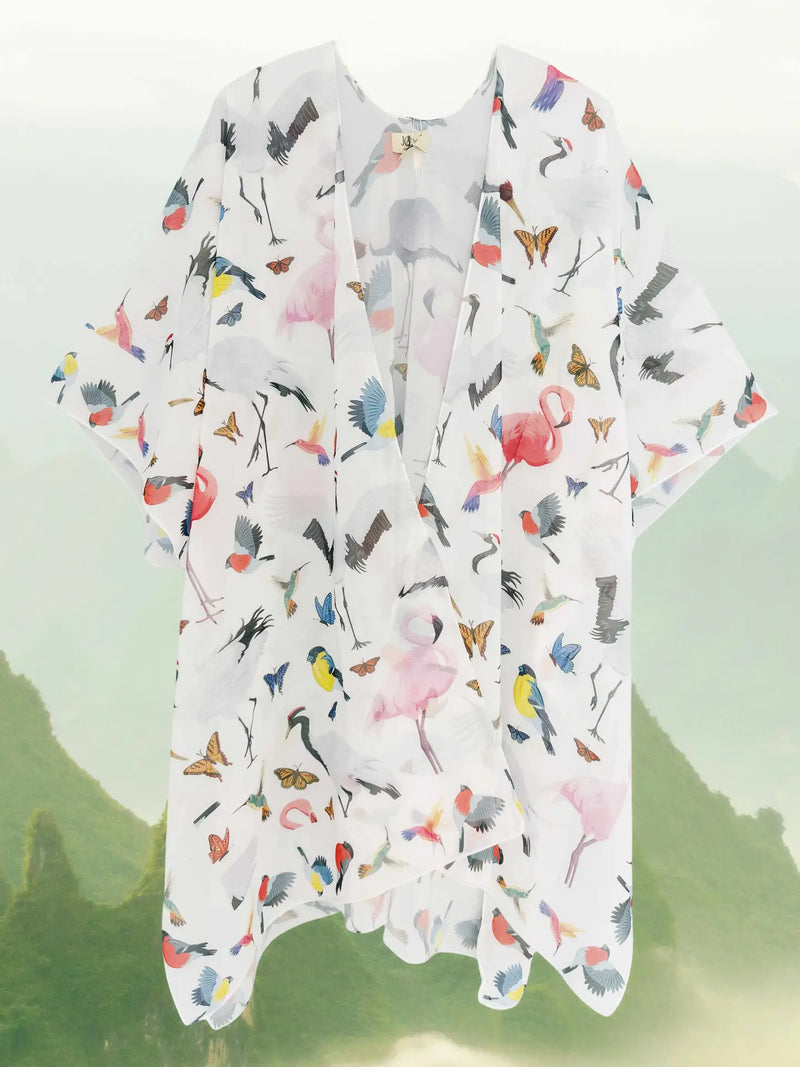 Multicolor Bird Kimono