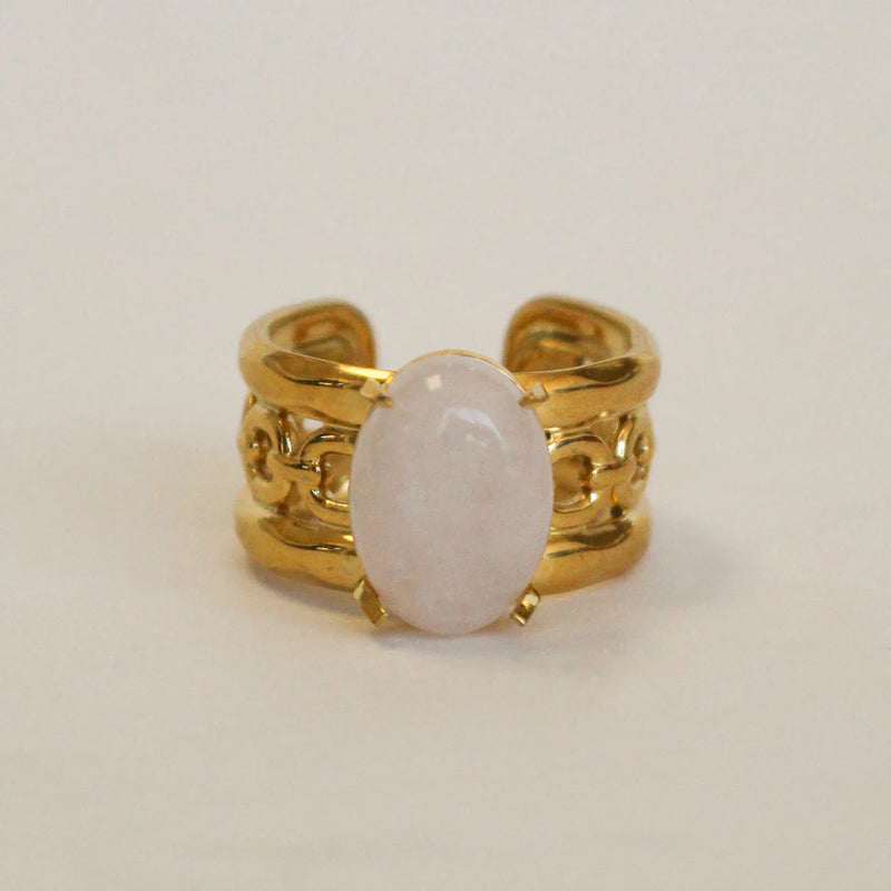 Boho Oval Adjustable Ring | Rose Quartz & Gold