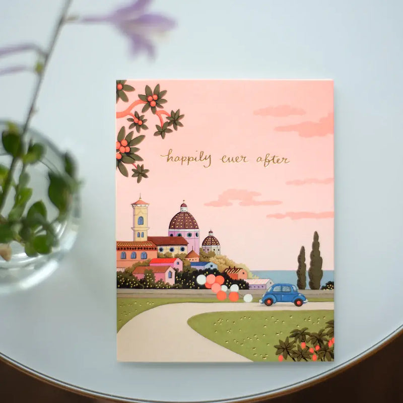 Under Pink Skies Wedding Greeting Card