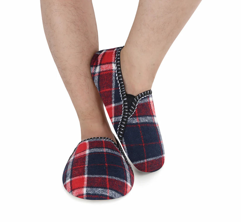 Mens Red Modern Plaid Alpine Slipper With Memory Foam Insole