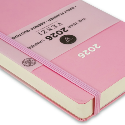2026 Venzi Daily Planner – Pink Vegan Leather with Elastic