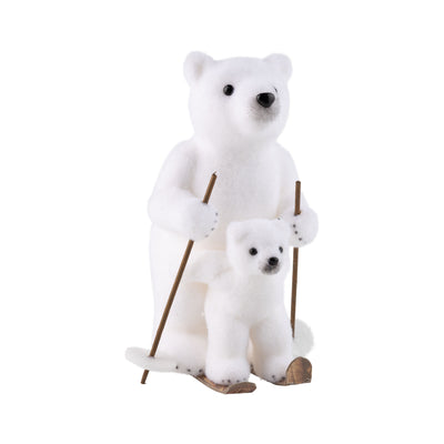 White flocked Bears on Skis