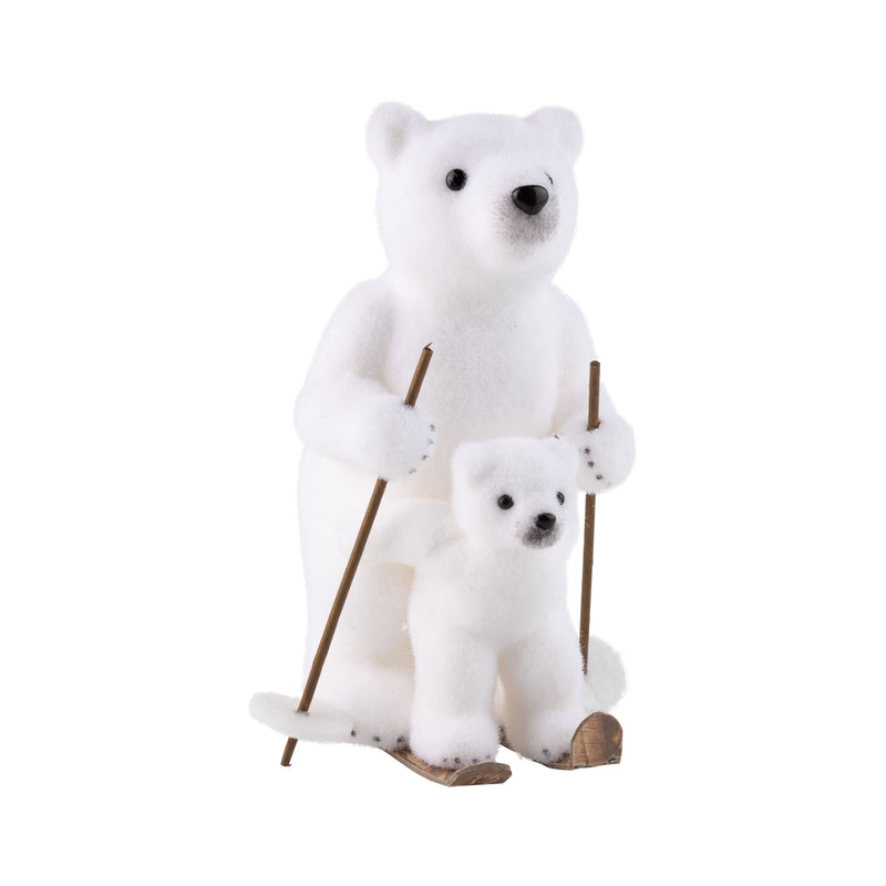 White flocked Bears on Skis