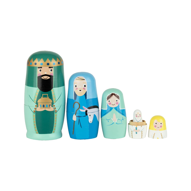 Set of 5 Wooden Nativity Nesting Doll Set