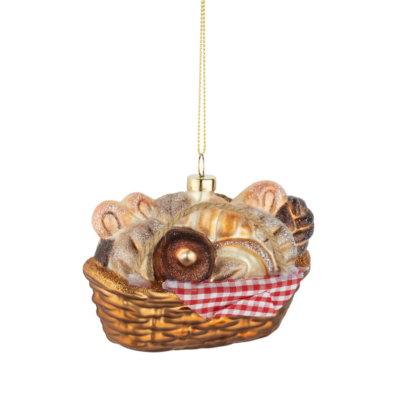 Glass Basket of Bread with Gingham Fabric