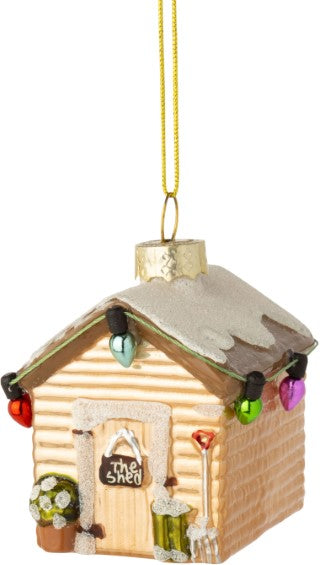 Mini Glass Garden Shed With Snow Glittered Roof
