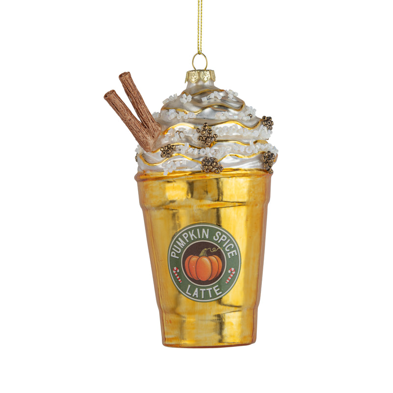 Glass ornament, pumpkin spice latte with cinnamon