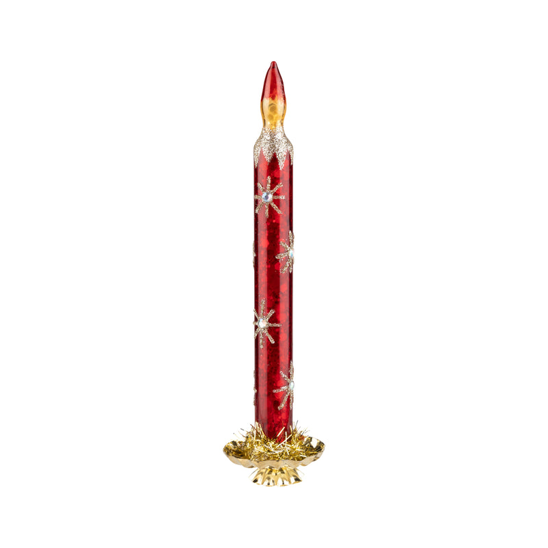 Glass clip on candle ornament, Red with gold stars
