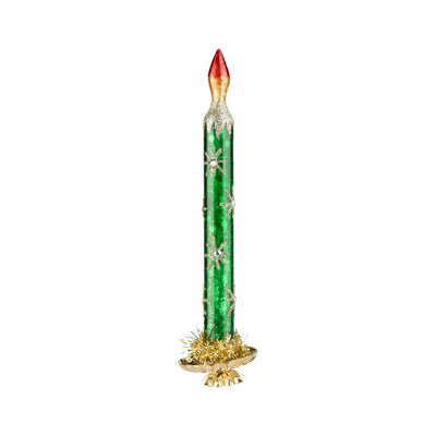 Glass clip on candle ornament, Green with gold stars
