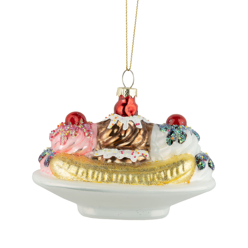 Glass banana split ornament