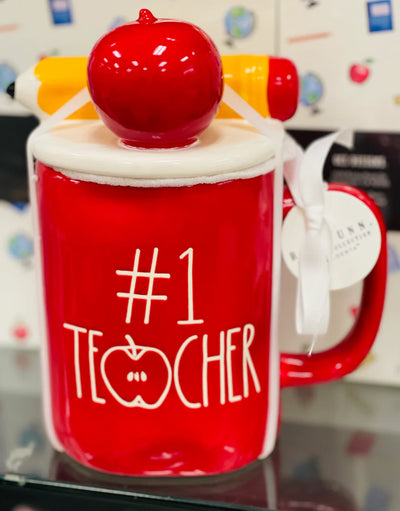 #1 Teacher Gift Mug Apple Pencil with Lid