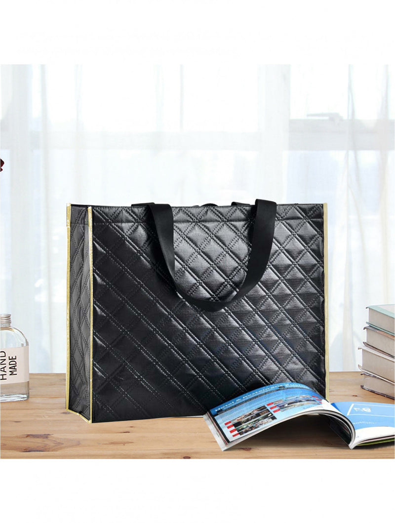 Black Reusable Shopping Bag with Button Closure