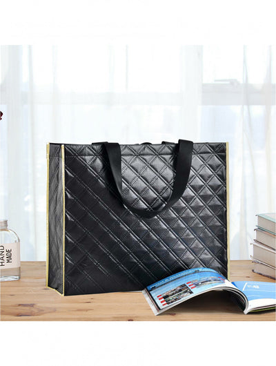 Black Reusable Shopping Bag with Button Closure