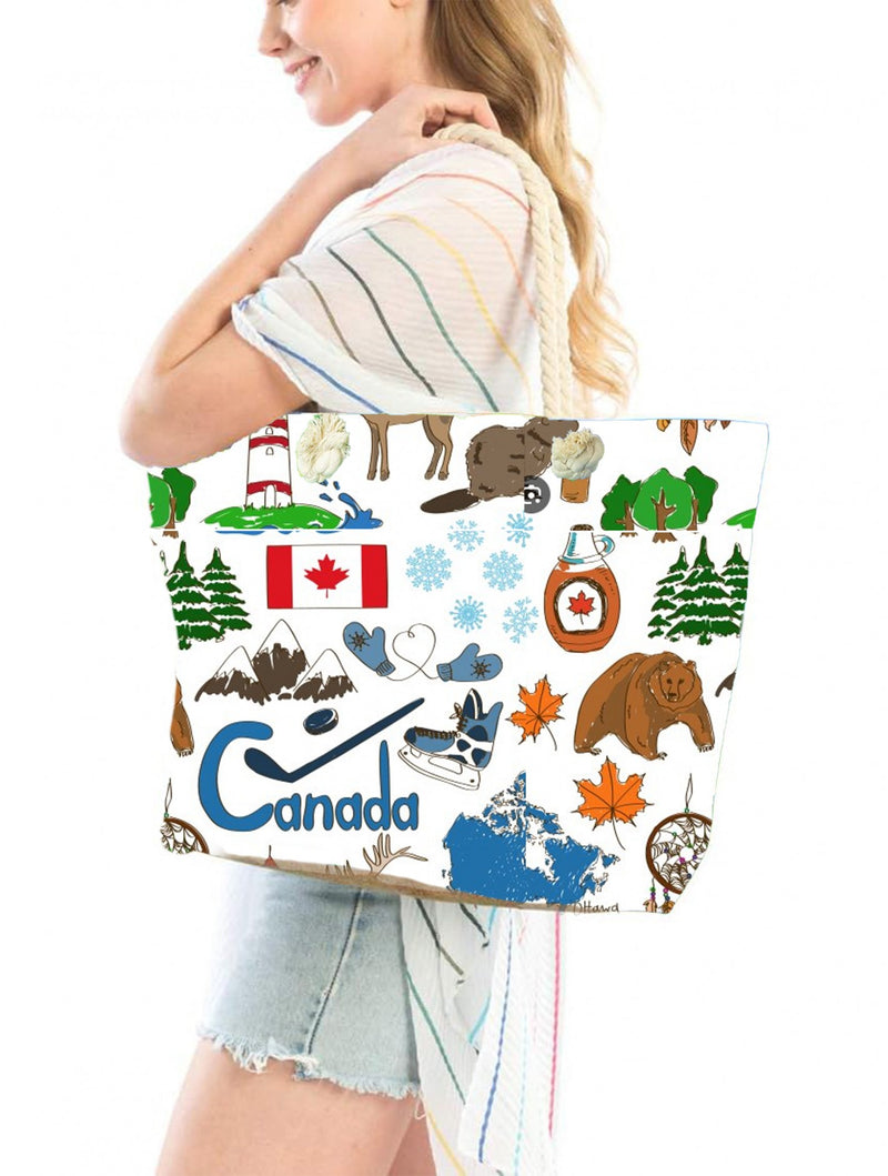 Canvas Canada Theme Print Shoulder Tote