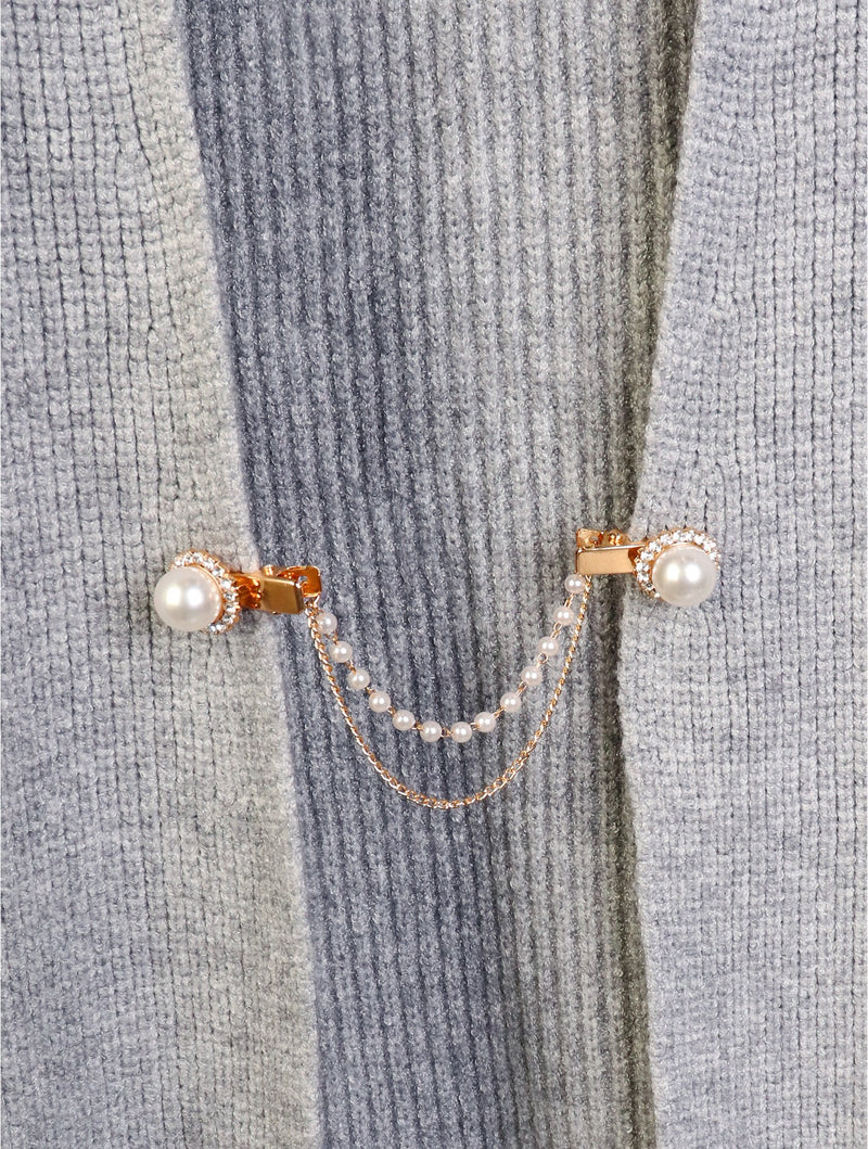Clip on Rhinestone & Pearl Sweater Link Clip-Gold