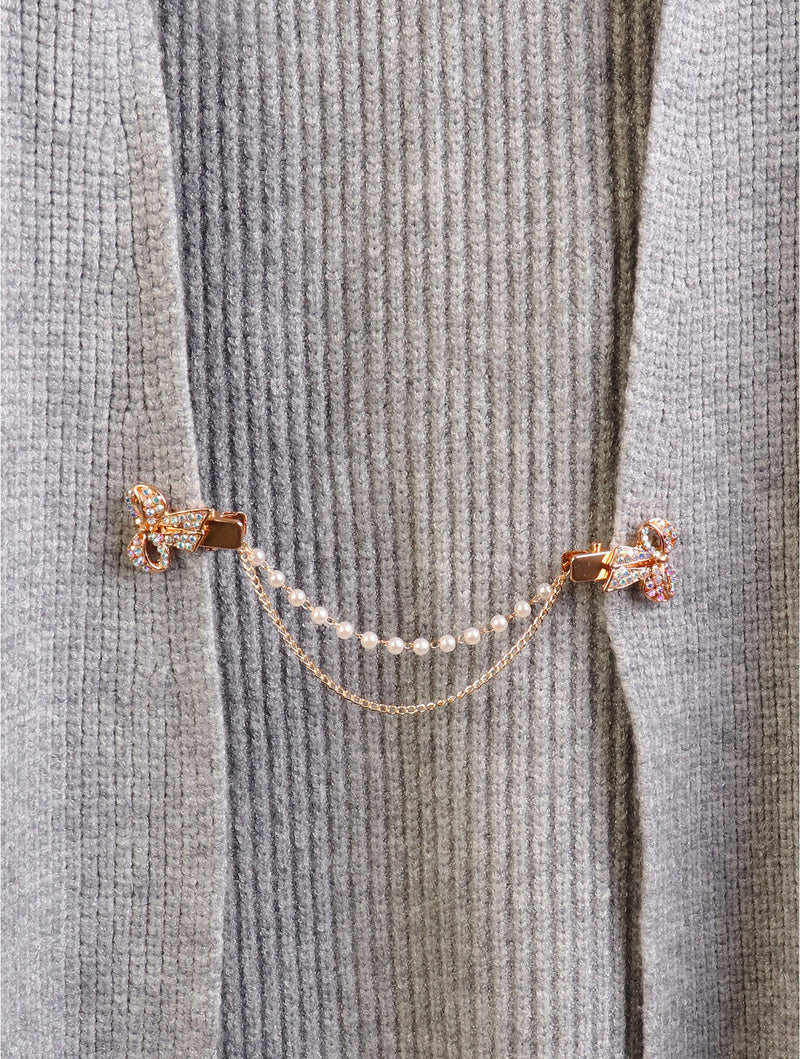 Clip on Rhinestone Bow Sweater Link Clip-Gold