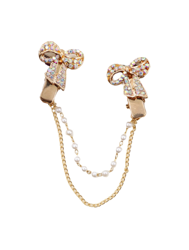 Clip on Rhinestone Bow Sweater Link Clip-Gold