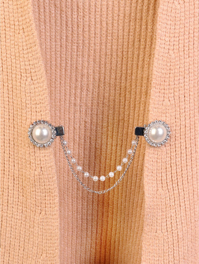 Clip on Rhinestone & Pearl Sweater Link Clip -Silver