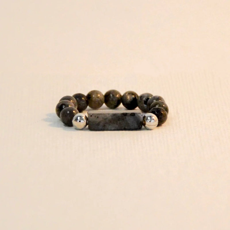 Natural Stone Stretch Ring-Black Labradorite