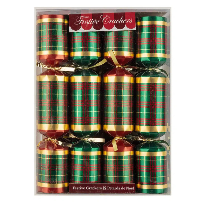 Festive Plaid Foil Christmas Crackers - 8 Count