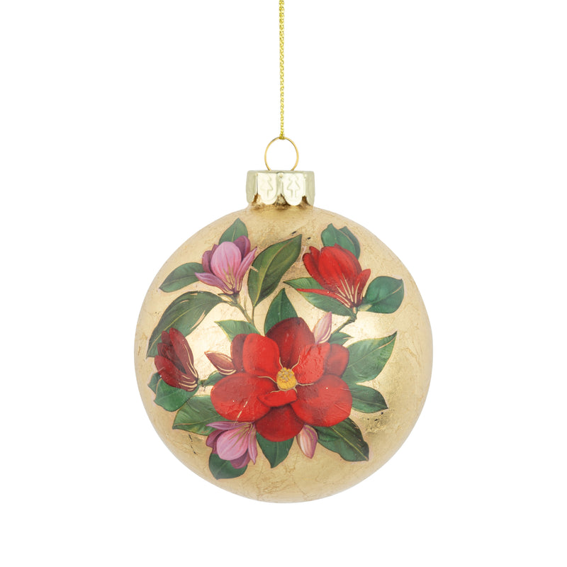 Red magnolia Glass Ball Ornament