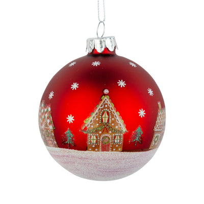 Glass Gingerbread House Red Ball