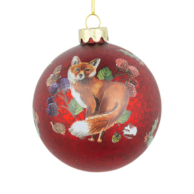 Glass Fox & Winter Berries Red Ball