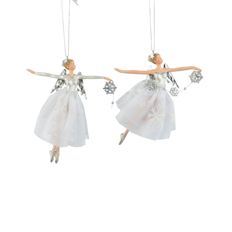 Fairy Ornament with White Tulle Snowflake Skirt