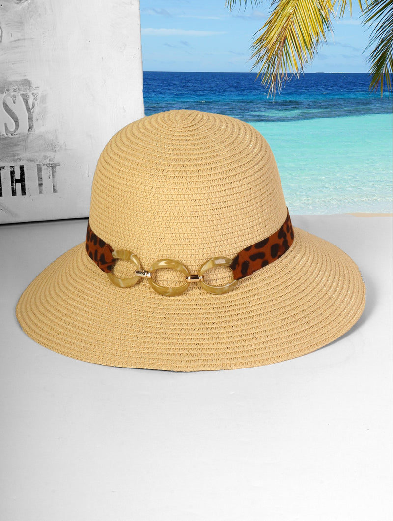 Beige Wide Brim Hat with Strap