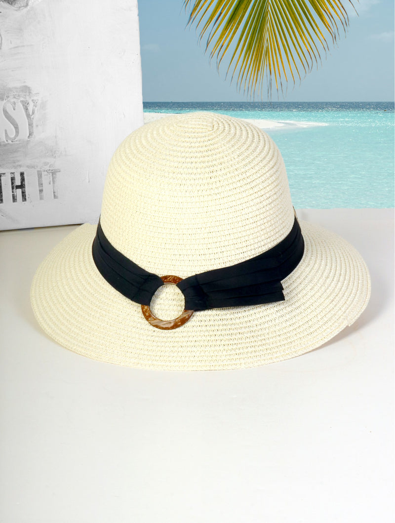 Cream Wide Brim Hat with Strap