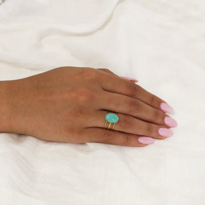 Boho Oval Adjustable Ring | Aquamarine & Gold