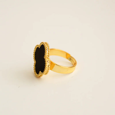 Black Onyx Clover Adjustable Ring