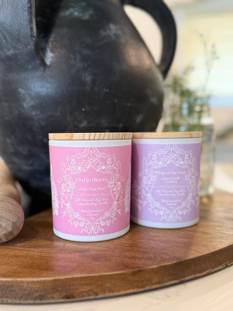"Owl In Bloom" - Rose Petal 100% Soy Wax Candle - Made in Toronto
