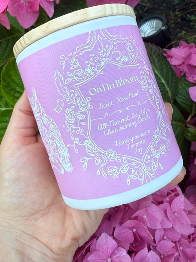 "Owl In Bloom" - Rose Petal 100% Soy Wax Candle - Made in Toronto