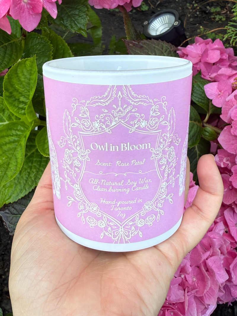 "Owl In Bloom" - Rose Petal 100% Soy Wax Candle - Made in Toronto