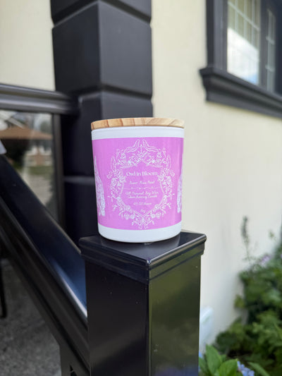 "Owl In Bloom" - Rose Petal 100% Soy Wax Candle - Made in Toronto