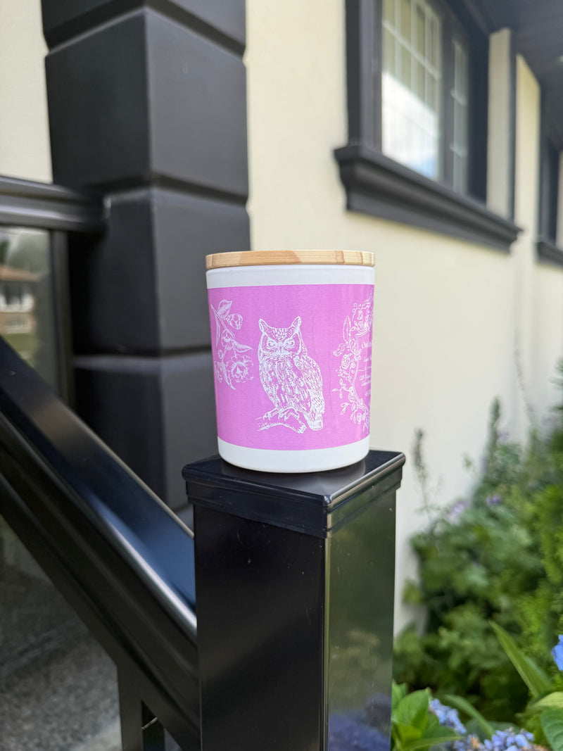 "Owl In Bloom" - Rose Petal 100% Soy Wax Candle - Made in Toronto