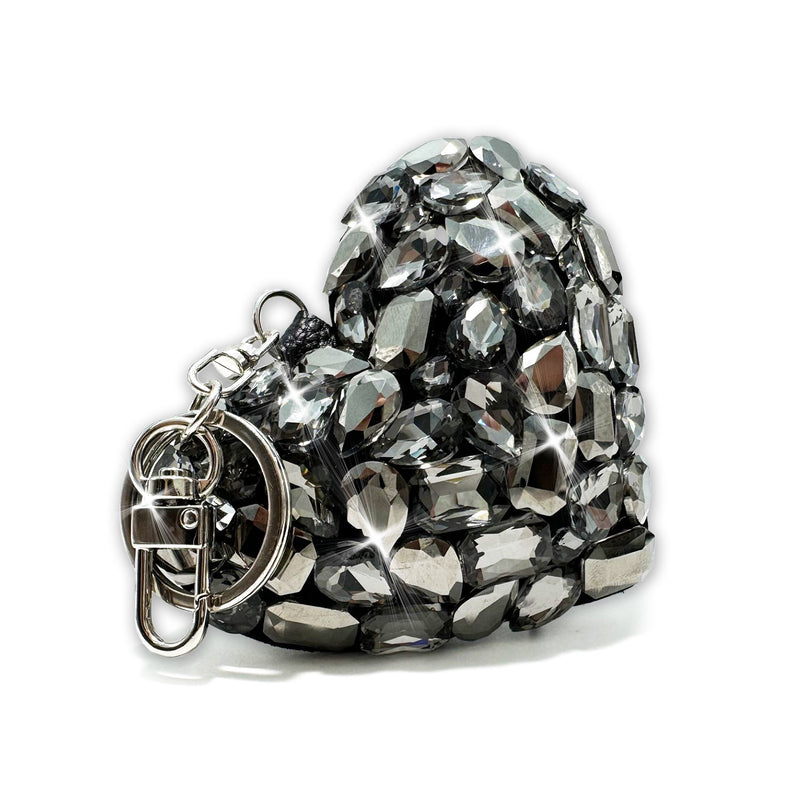 Jeweled Heart Hematite Purse Charm Black
