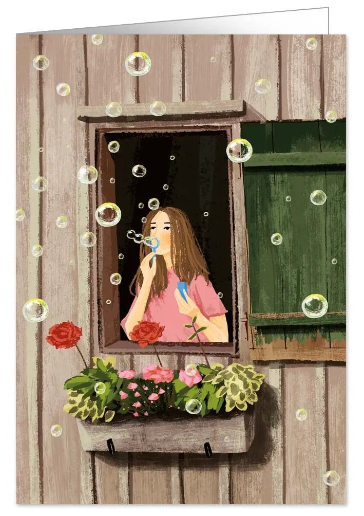 Girl Blowing Bubbles Card