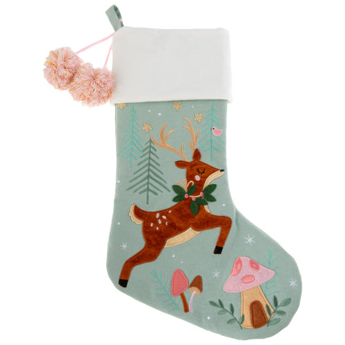 Reindeer Holiday Embroidered Stocking
