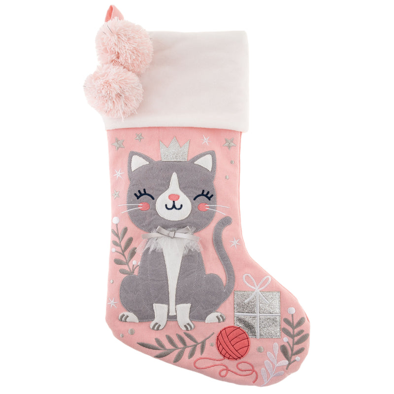 Cat Holiday Embroidered Stocking