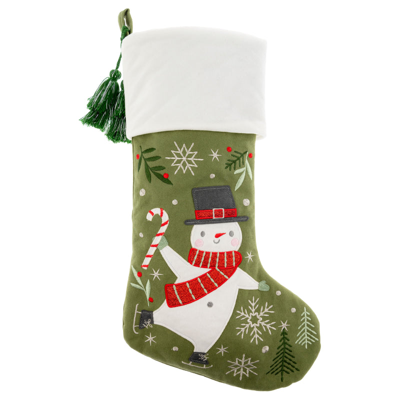 Snowman Holiday Embroidered Stocking
