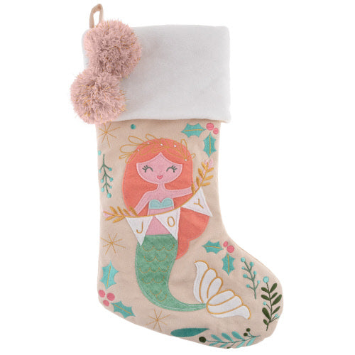 Mermaid Holiday Embroidered Stocking
