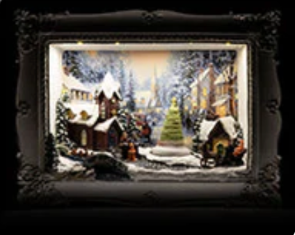 Antique looking frame with canvas Christmas scene